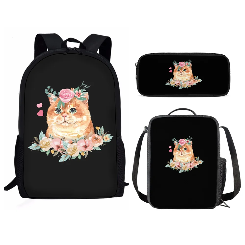 Popular Novelty Cool Animal Tiger Flower 3D Print 3pcs/Set pupil School Bags Laptop Daypack Backpack Lunch bag Pencil Case