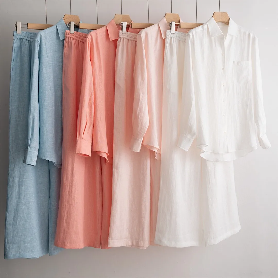 Elegant summer vacation linen casual pants suit