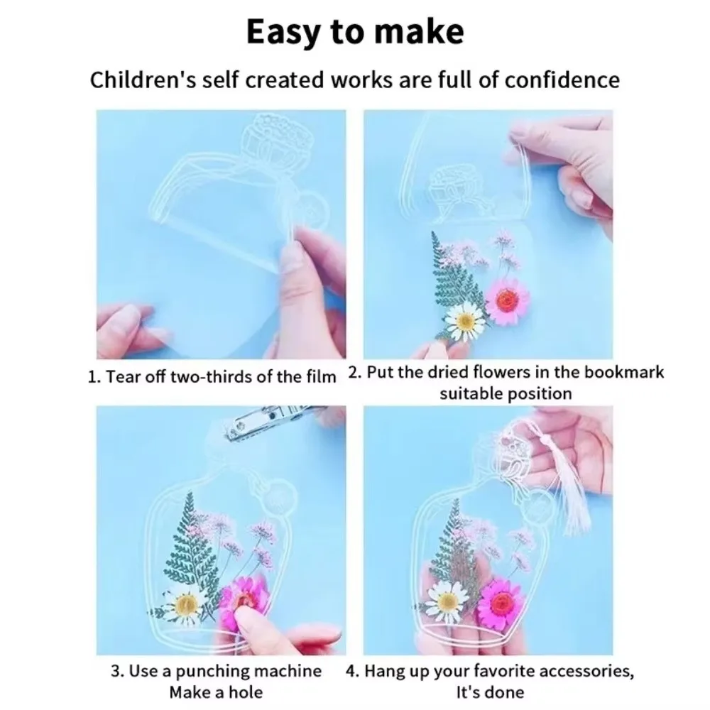 DIY Pressed Flower Bookmark Kit Transparent Bottle Shape Floral Bookmark Handmade Craft Decoration Set