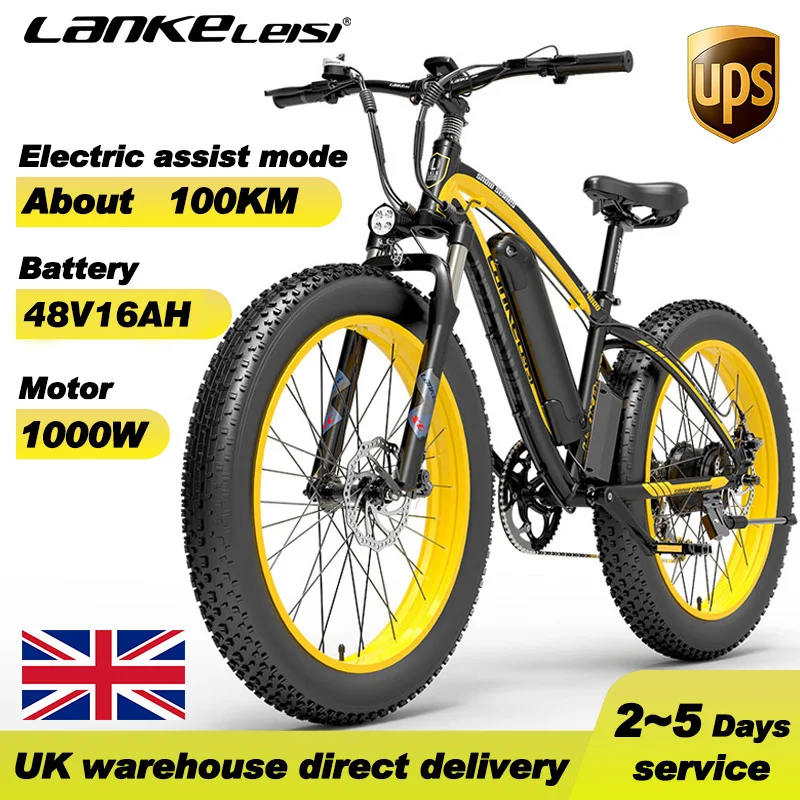 (UK US Stock) LANKELEISI XF4000 Fat Bike Electric Bicycle 48V 1000W Single Motor EBike 48V Outdoor Commute Mountain Unisex Ebike