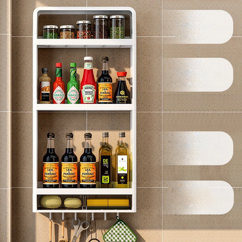 Bathroom Shelves Kitchen Seasoning Bottle Storage Rack Wall-mounted Storage Rack Cosmetics Organizer Bathroom Kitchen Organizer