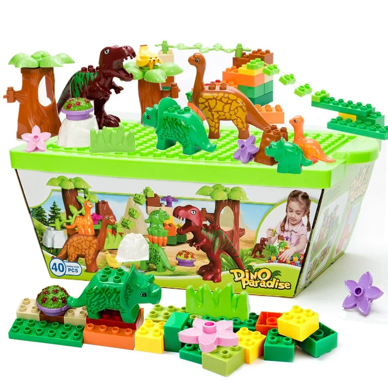 Dino Valley Bouwstenen Set Boxed 40 Stuks Grote Deeltjes Dier Dinosaurus Wereld Model Speelgoed Bricks Compatibel Duploed Speelgoed gift
