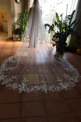 Hot Sale 2024 Lace Edge Cathedral Wedding Veil With Comb Soft Tulle 3 Meters Two Layers White Ivory Bridal Veils Veu De Noiva
