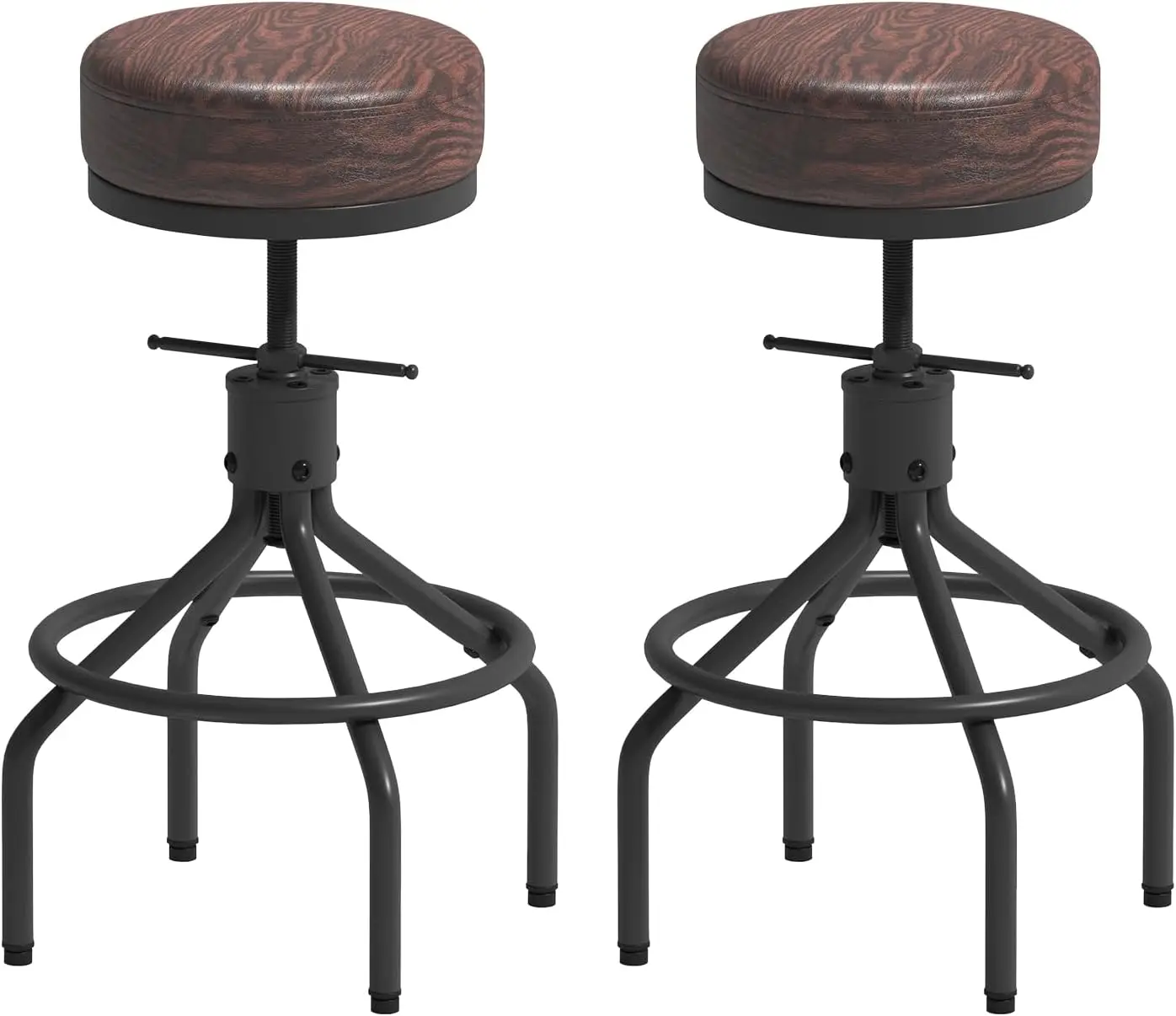 

Adjustable Swivel Bar Stools Set of 2, 28" Counter Height, PU Leather, Backless, Metal Frame, Walnut