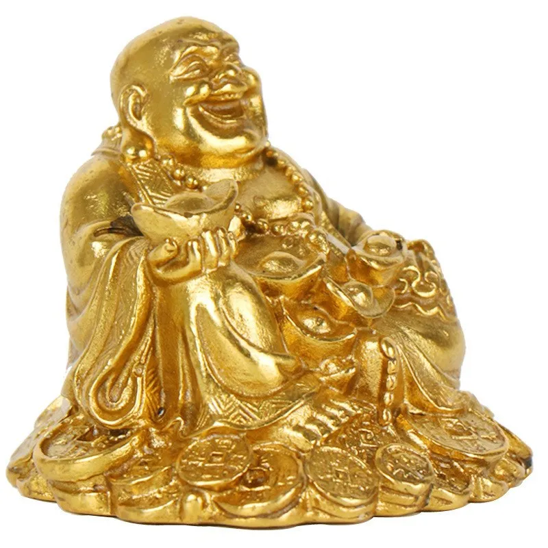 Bronze Laughing Maitreya Car Ornament Figurine Sitting Money Buddha