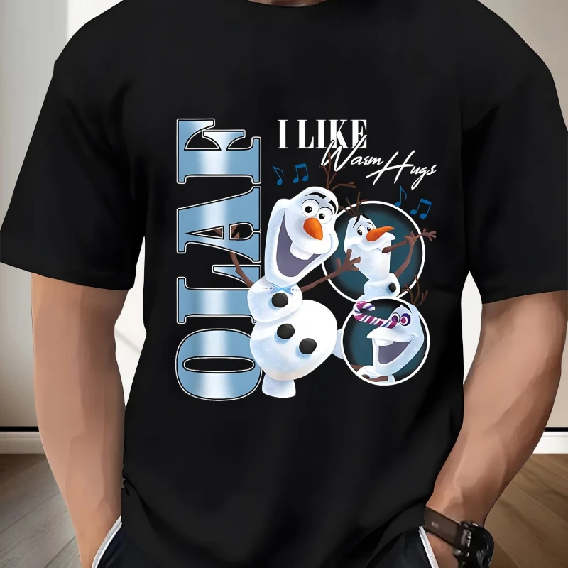 

Летние трендовые футболки Disney, Frozen - Olaf I Like Warm Embrace, мужские футболки из чистого хлопка с короткими рукавами и круглым вырезом