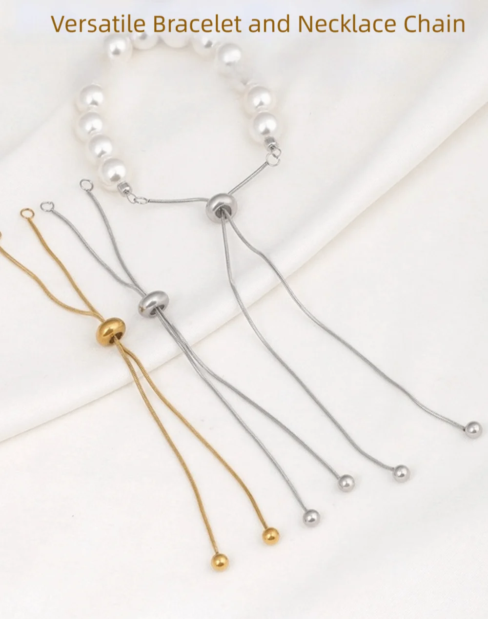 1PC New Gold Extension Chains Silver Stainless Steel Extender Round Ball Adjustable Stainless Steel Chains Jewelry Decoration