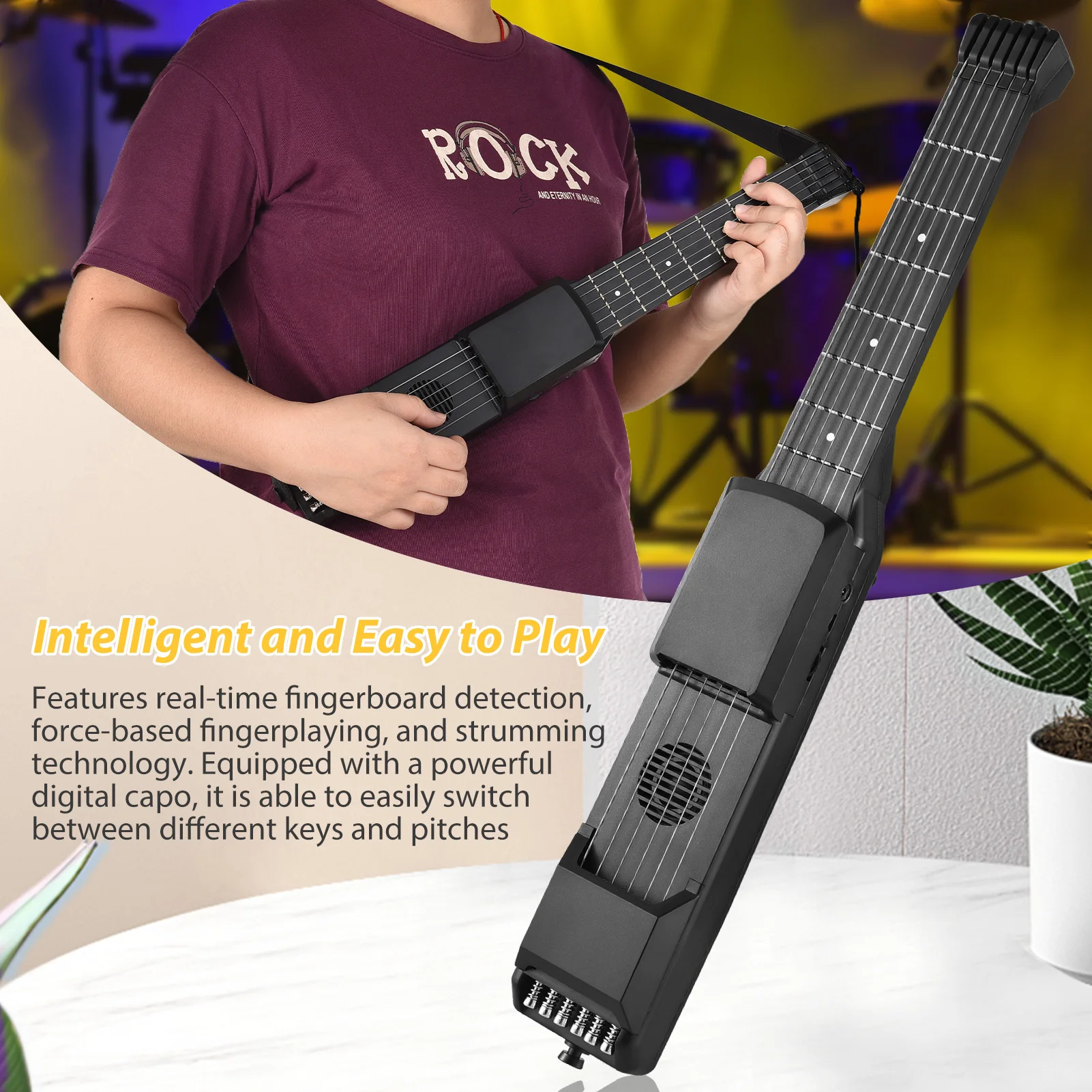 7 Frets Electric Guitar Silent Practice Digital Tuner  Function Portable Folk MIDI Multifunctional Guitar for Beginners