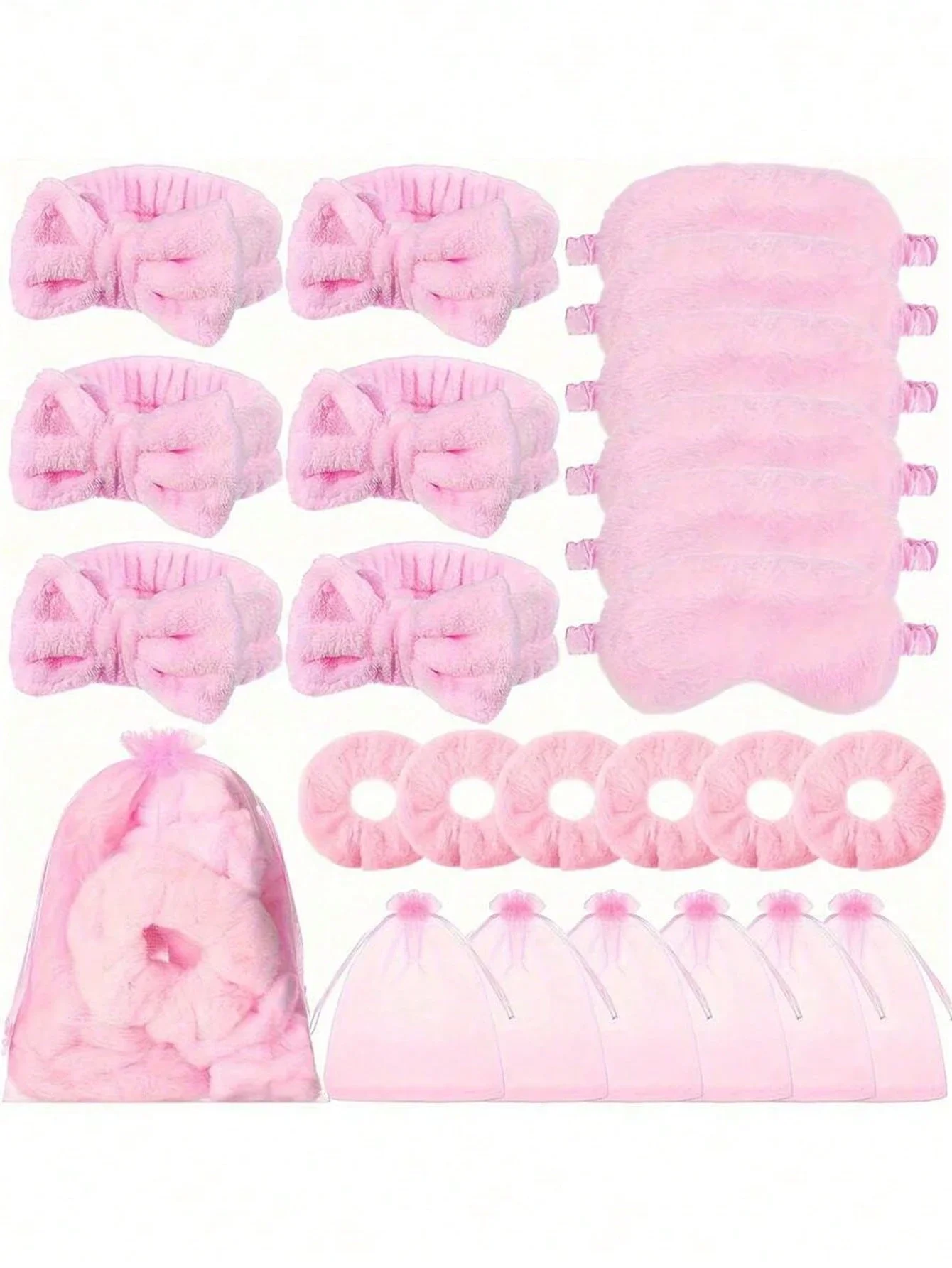 

Pink Plush Spa Set: Headbands, Eye Masks, Scrunchies & Organza Bags