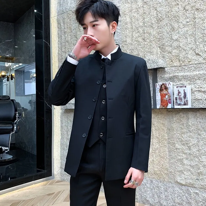 

Slim Fit Men's Suit Jacket Stylish Stand Collar Student Fashionable Spring Outerwear Casual Polyester Fiber round Hemline