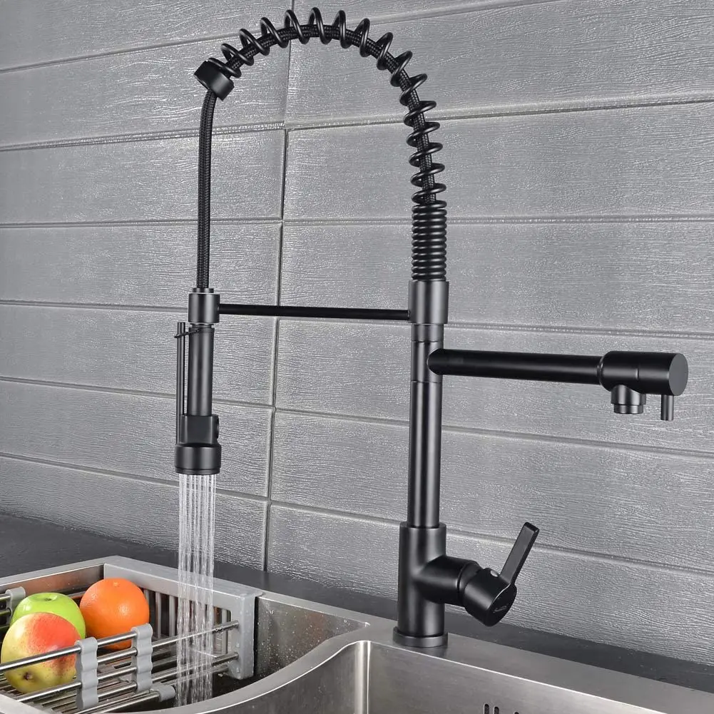 

Commercial Pre-Rinse Kitchen Faucet,Brass High Arc Kitchen Sink Faucet with Pull-Out Spring Spout and Pot Filler,Matte Black