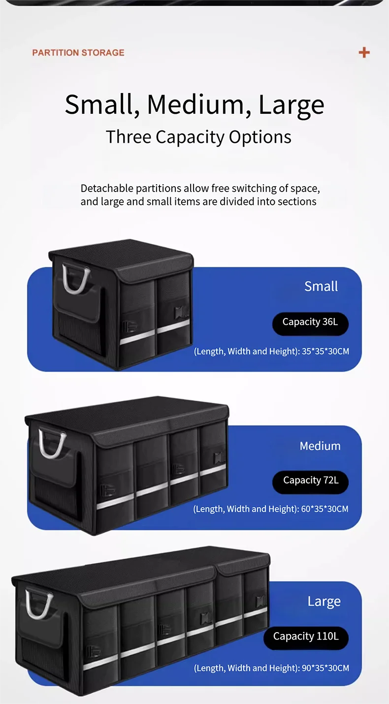 Robuster 72-Liter-Kofferraum-Organizer für das Auto, faltbare Aufbewahrungsbox mit großem Fassungsvermögen, hochdichter Oxford-Stoff, wasserdichter Auto-Organizer – Detail 12
