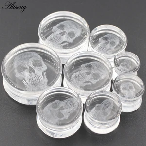 Alisouy 2 adet, yeni ekran ve şeffaf cam alevlendi tünel kulak tıkacı sedye eti, basınç göstergeleri küpe vücut piercing takı vücut Bir kafatasının 6 büyük satış uzantısı-no. 5