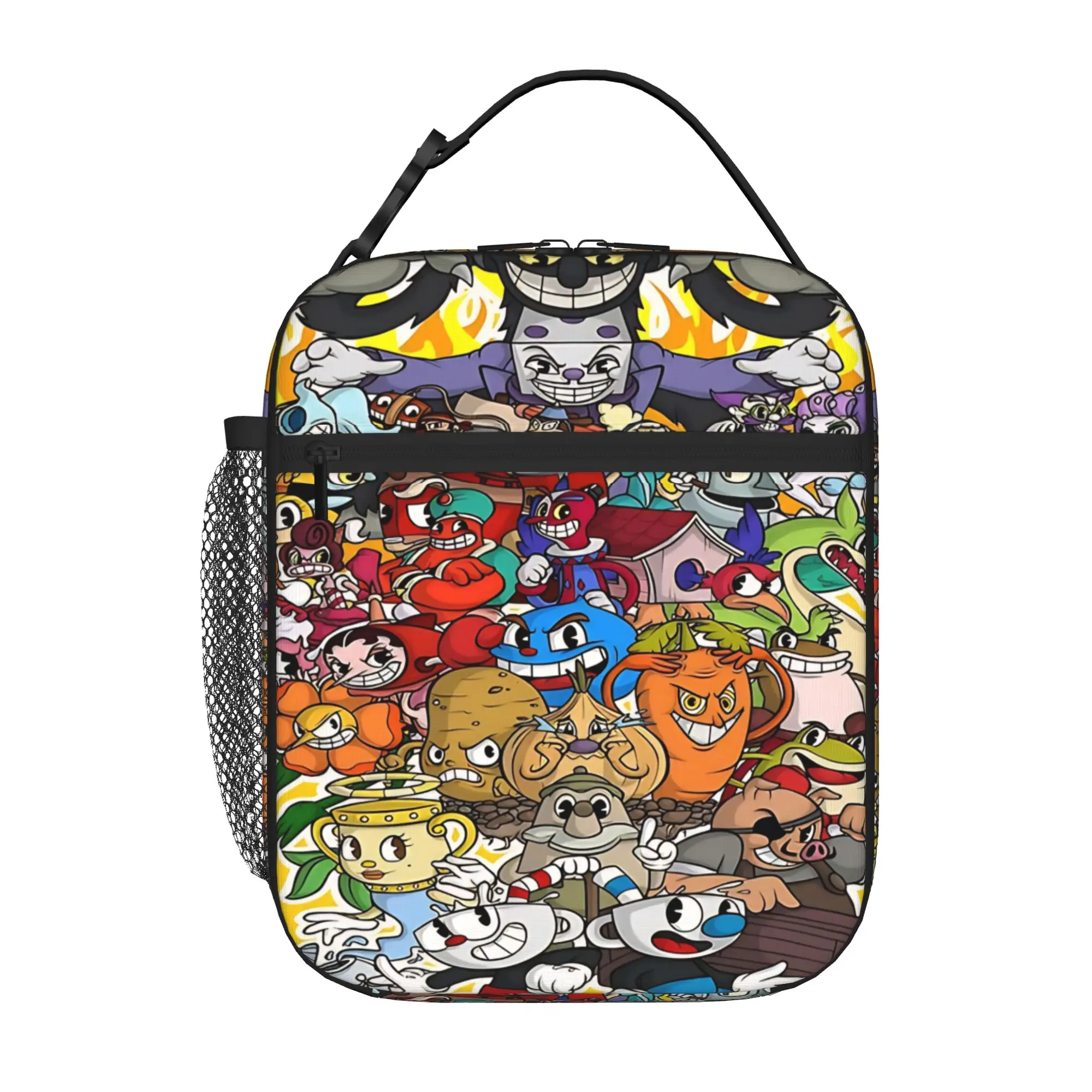 1 Piece Portable Lunch Container Vintage Cartoon Warrior  Zipper Closure Durable Pocket Cuphead For Lunch Box Bag