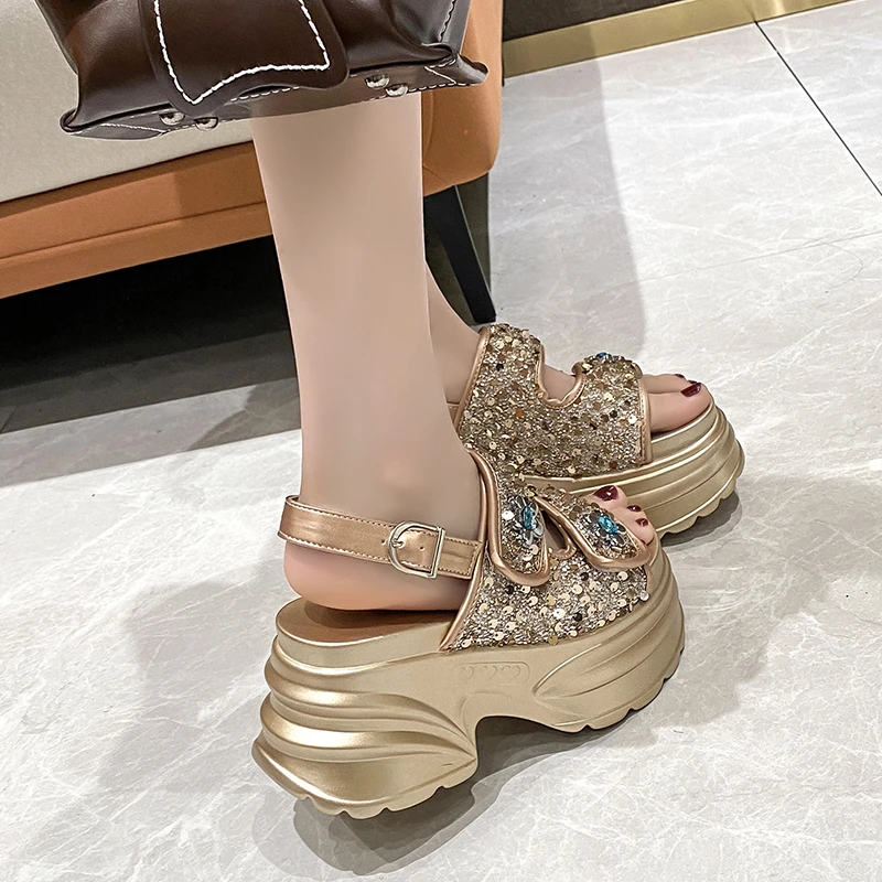8cm Women Platform High Sandals Summer Designers Chunky Wedges Shoes Crystal Beach Slippers Woman Gladiator Sport Sandalias