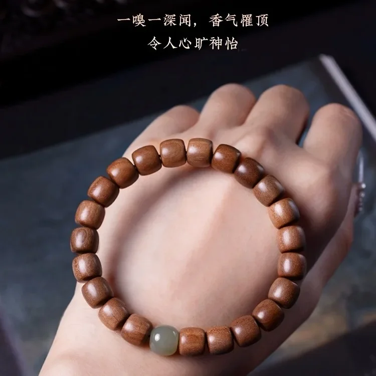 Stylish Women's Bracelet with Old-Style Beads, Buddhist Prayer Beads, and Beautiful Green Turquoise and Hetian Jade