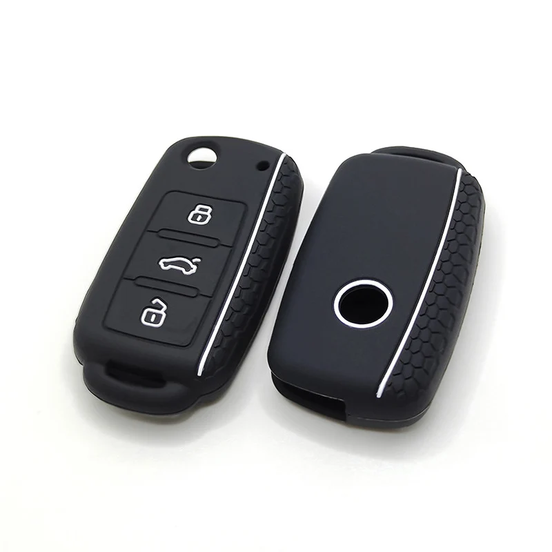 Car Key Case for VW Golf Jetta POLO for Skoda Yeti Superb Rapid Octavia for SEAT Leon Ibiza 3 Button Silicone Key Cover