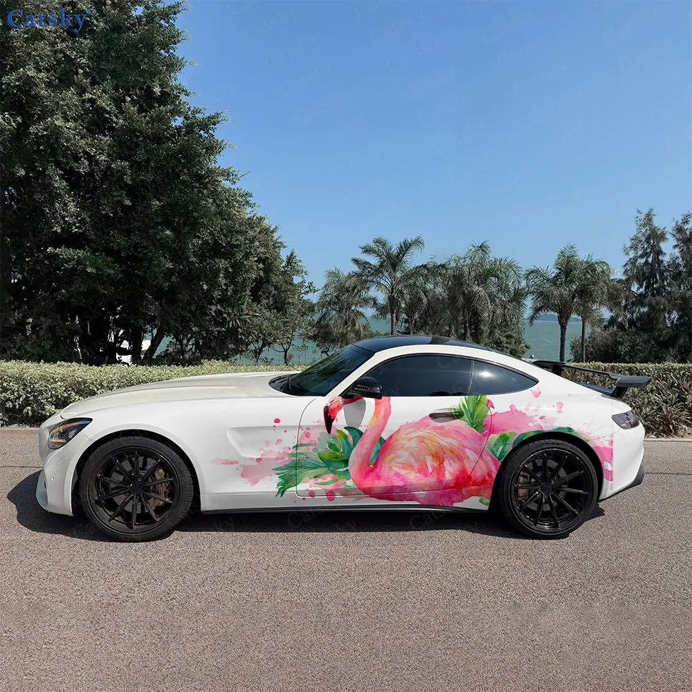 Flamingo Car Side Wraps, Self-Adhesive PVC Waterproof & Scratch-Resistant Stickers, Car Accessory Gift