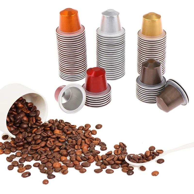 10Pcs 37MM Refillable Food-grade PP Coffee Capsules Cup With Rubber Ring and Sealing Sticker for Nespresso Machine