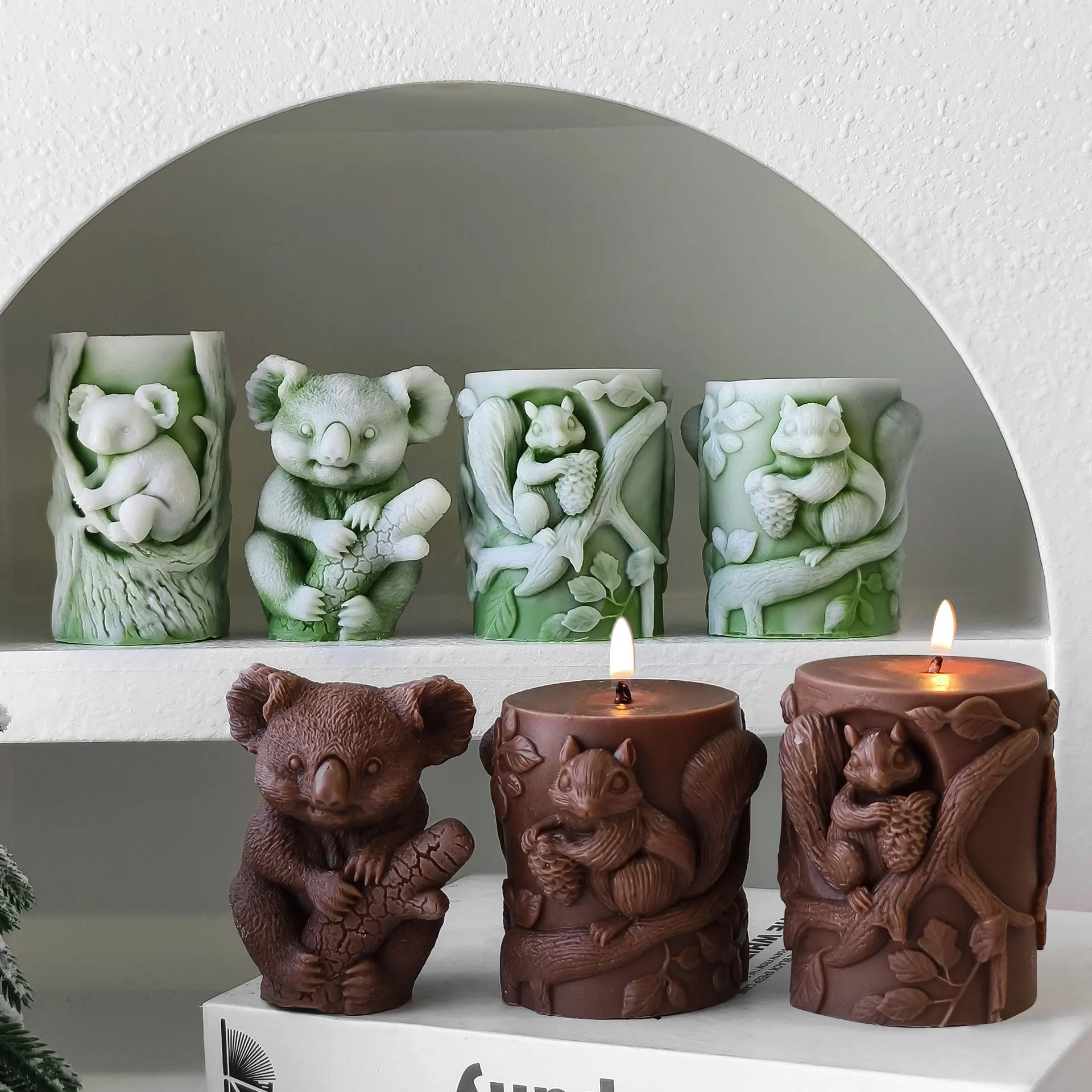 ثلاثية الأبعاد السنجاب تناول كوز الصنوبر كوالا على فرع الإغاثة عمود قالب شمع اسطوانة قالب من السيليكون لتقوم بها بنفسك الروائح الشمع الجص الراتنج #4