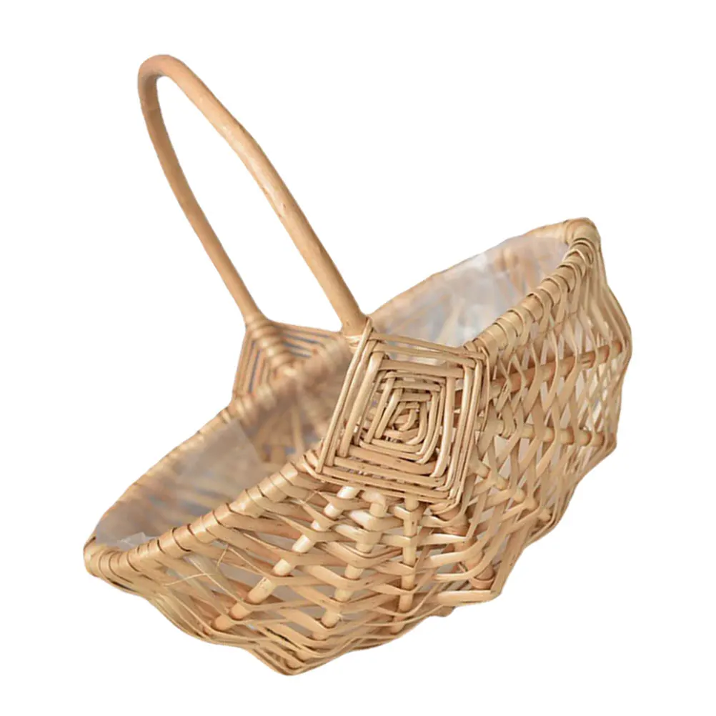 

Portable Handwoven Flower Basket Wicker Baskets for Girls Floral Wedding Artificial Handheld Bride Storage Home Decor