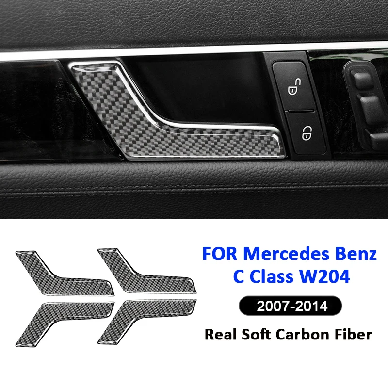 

Carbon Fiber Car Inner Door Pull Handle Panel Trim Strips Interior Decoration Sticker For Mercedes Benz C Class W204 2007-2014