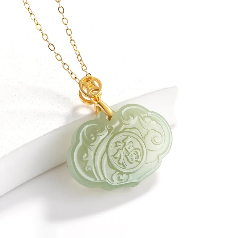 Natural Old Material Hetian Jade Qingyu Ruyi Pendant Genuine S925 Silver Inlaid Jade Pendant Necklace for Men and Women Gifts