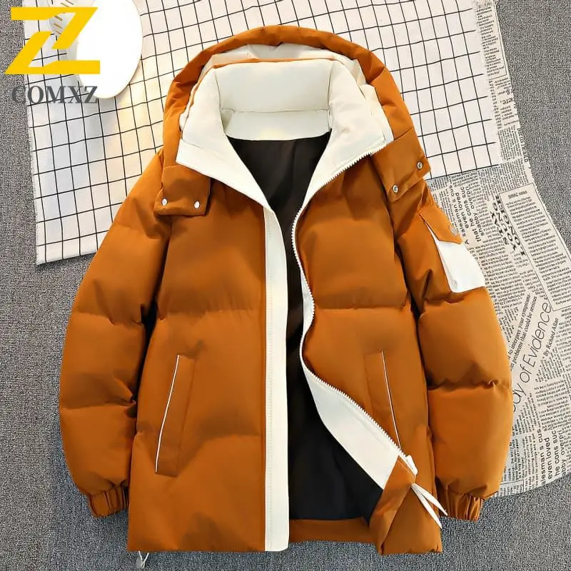 2025年暖かいコットンジャケット メンズ 冬 厚手 フード付き カップルコート ファッション ストリートウェア 防寒 アウトドア デイリーウェア パーカー