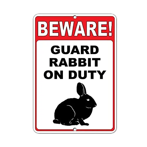 Beware! Guard Rabbit On Duty Wall Poster Tin Sign Vintage BBQ Restaurant Dinner Room Cafe Shop Decor