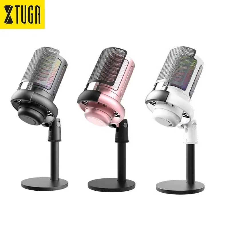 Xtuga ES-6M Wired RGB Noise Cancelling Type-C USB Condenser Gaming Microphone for PC Smartphones & Laptop-Metal Design