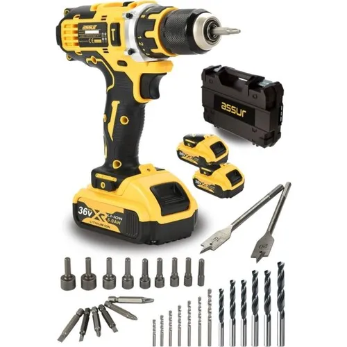 

Assur Professional 36V 5 Ah Li-On Rechargeable Dual Cordless Drill 30 Piece End Set