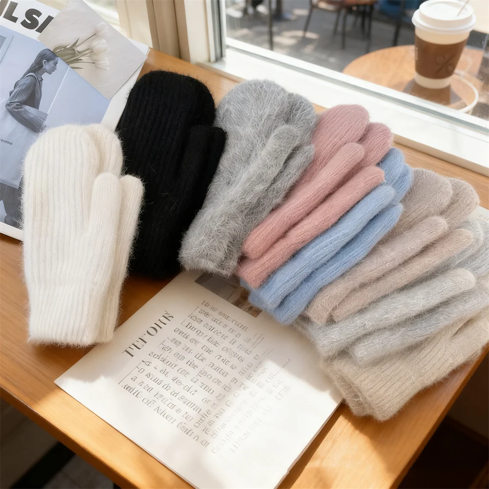 니트 여성 장갑 따뜻한 방풍 학생용 자전거 액세서리 부드러운 미끄럼 방지 손바닥 일상 학교 통학 겨울 야외 착용
