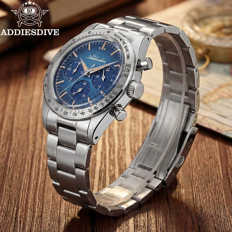 

ADDIESDIVE Men's Chronograph Watch AD2552 0S20 Movement C3 Luminous 316L Stainless Steel Diving 100m Waterproof Quartz Watches