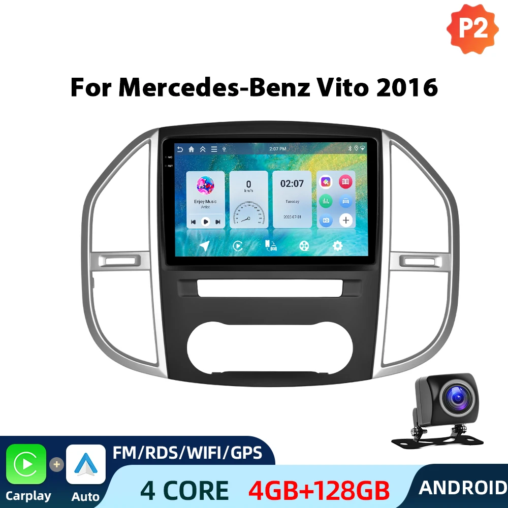Podofo CarPlay 4G Android Radio voor Mercedes-Benz Vito 2016 Auto Intelligent Systeem 2 Din GPS Auto Multimedia Speler DVR