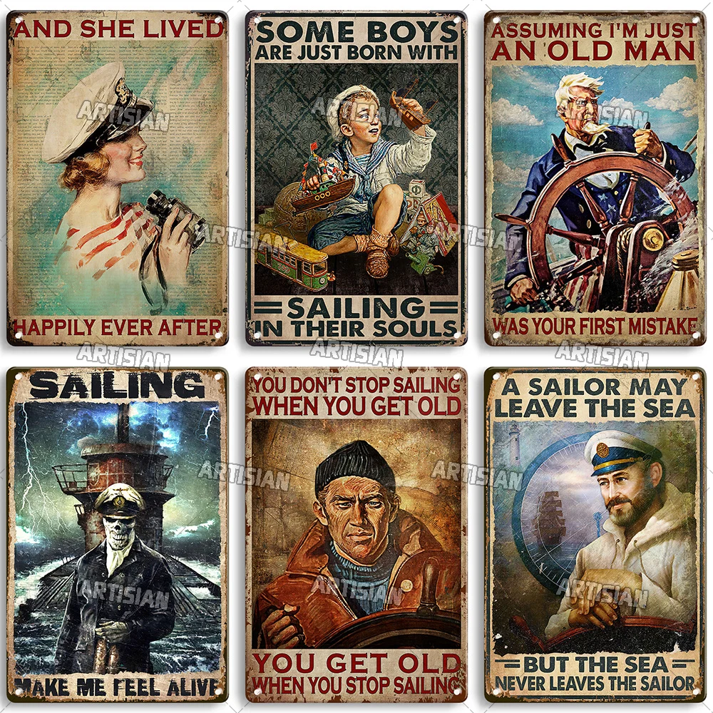 Artisian Sailor Metal Sign Ocean Tin Poster Sailing Decorative Plate Wall Decor Garage Bar Pub Club Hotel Cafe Kitchen Home