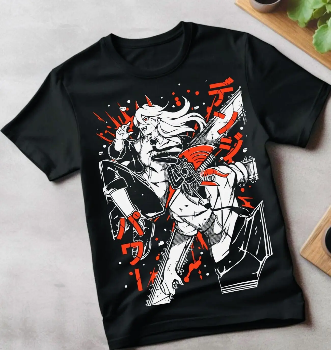 Chainsaw Man T-Shirt Chainsaw Man Anime CSM Denji Power Black Shirt All Size