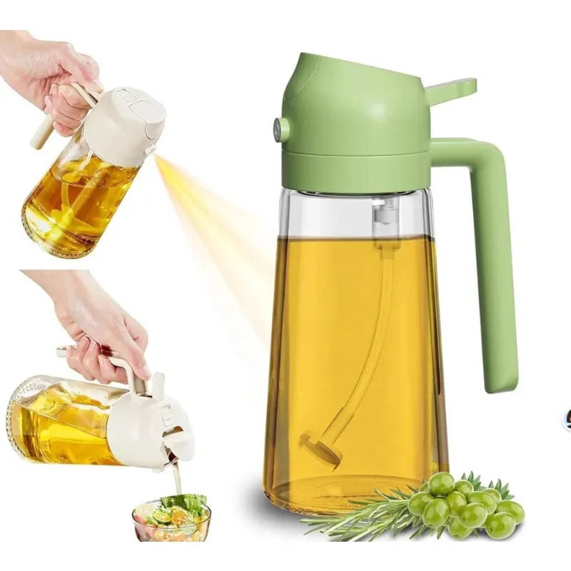 16oz/470ml Glass Olive Oil Sprayer Mister for Cooking Food-Grade 2-in-1 Oil Dispenser Bottle Kitchen Spray Bottle
