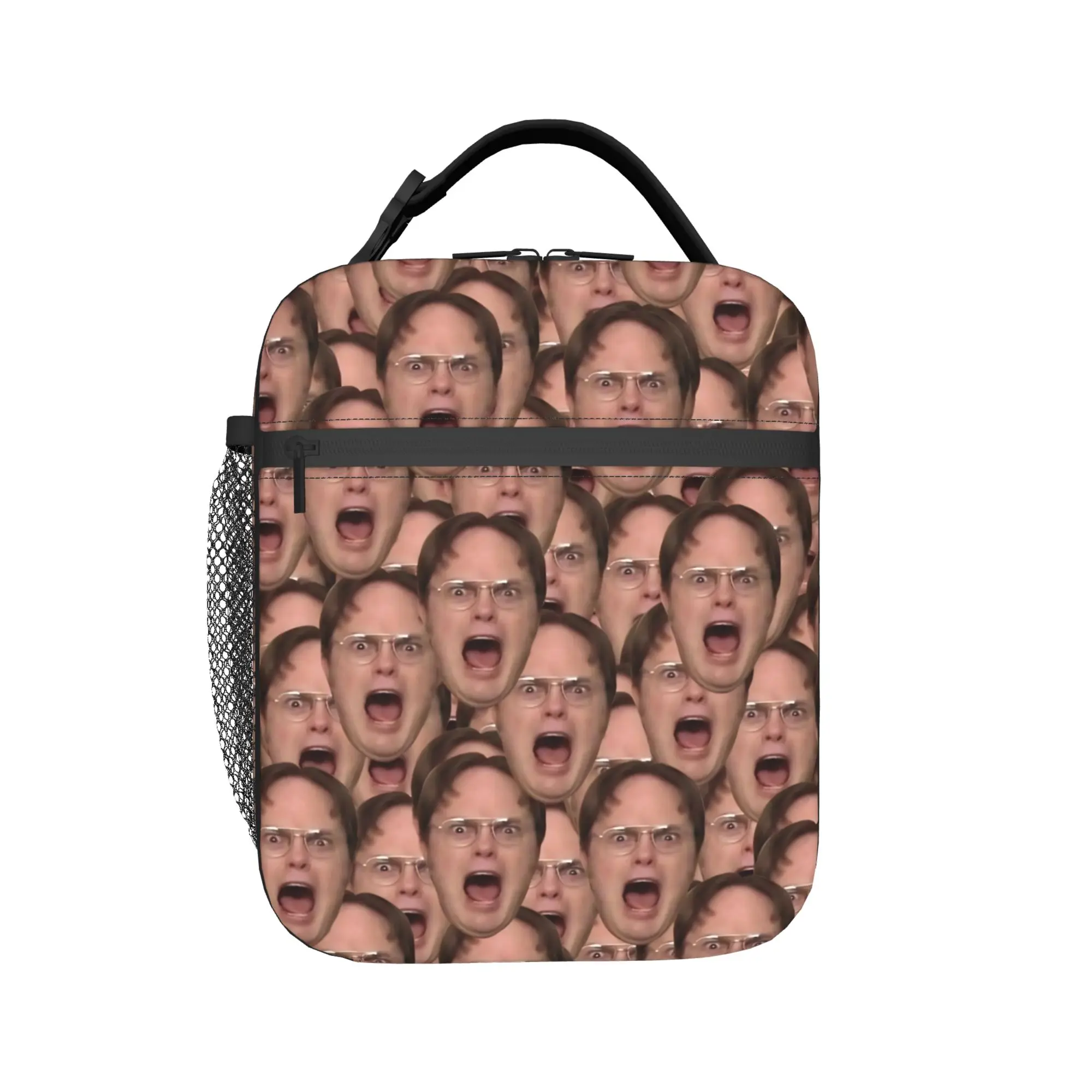 Dwight Schrute Funny FACE Meme Lunch Bag Retro Lunch Box For Girls Office Portable Cooler Bag Oxford Thermal Tote Handbags