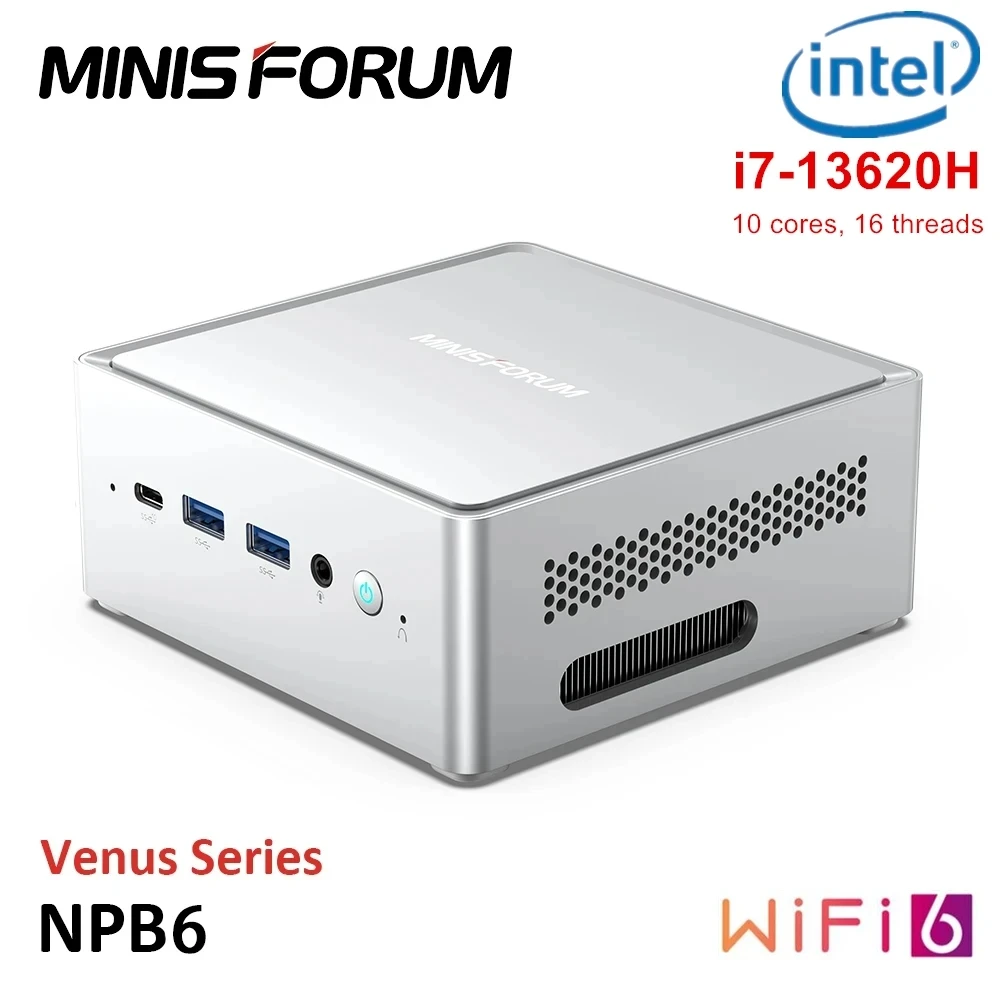 

MINISFORUM NPB6 13th Gen Mini Computer i7 13620H 10 Core 16 Threads Windows 11 DDR4 3200MHz NVMe Pocket Mini PC NUC 3x4K WiFi6