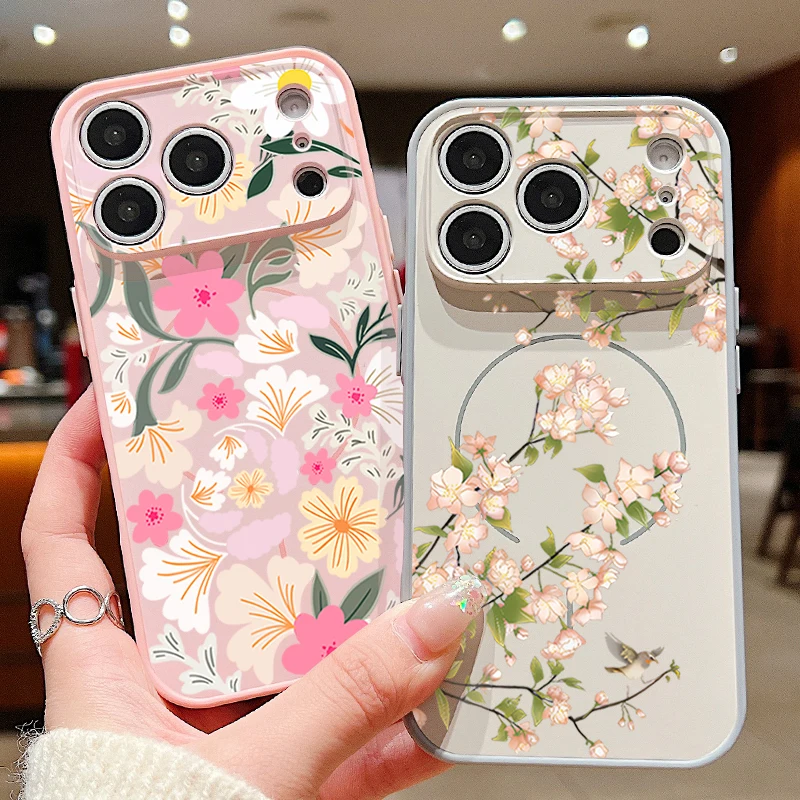 Romantisches Blumenmuster Magnetische Handyhülle für iPhone 17 ProMax 16 15 14 13 Pro Max für MagSafe Kabelloses Laden Harte Rückseite