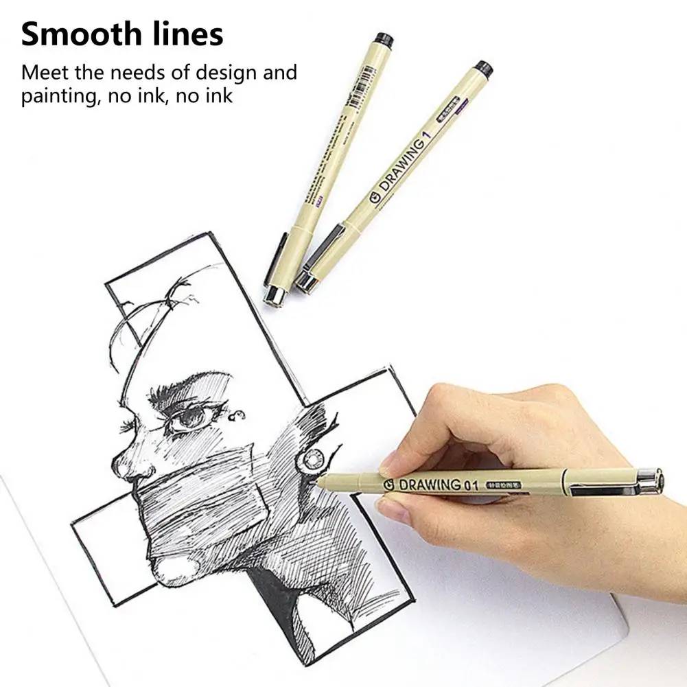 Tahan air 12Pcs berguna hitam sketsa lukisan pena tahan aus seni pena gambar menulis dengan lancar perlengkapan rumah