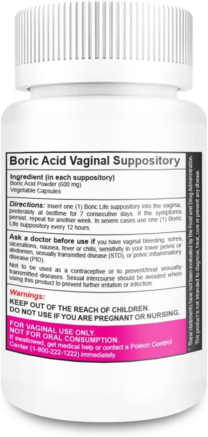 Boric Acid Vaginal Suppositories - Promotes Vaginal, Intestinal, Immune and Overall Women's Health, Aids The Digestive System