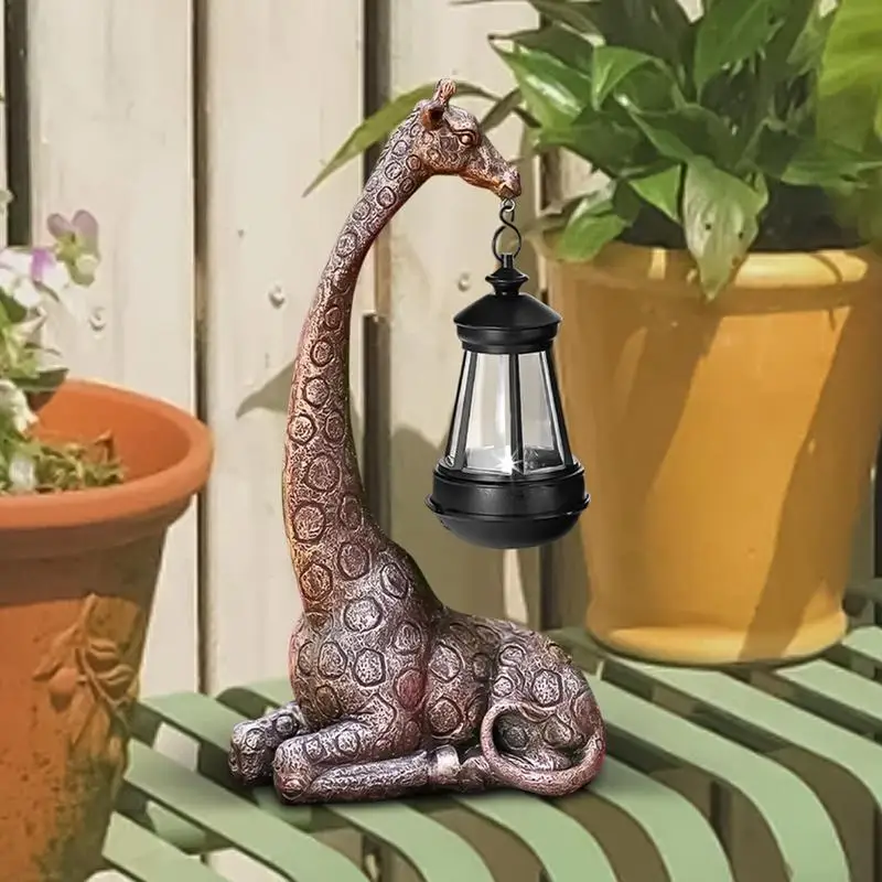 Giraffe Solar Light Garden Statue Animal Figurine Lantern Cute Giraffe Sculpture Animal Resin Statue Backyard Art craft Ornament