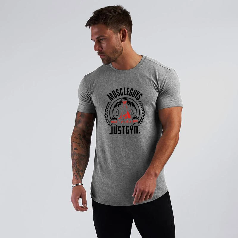 Mens Casual Cotton Running Short Sleeve Shirts Summer Breathable Slim Fit  Fitness Sport T-shirts Gym Bodybuilding Workout Tops