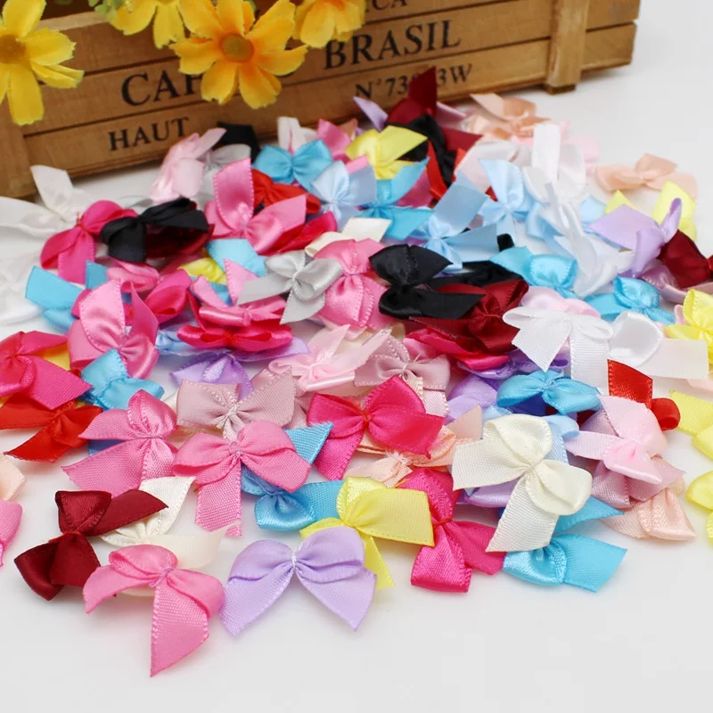 50/100pcs Mixed Satin Ribbon Bows 25mm Hand Bow-knot Tie Small Bows for Crafts DIY Christmas  Accessories