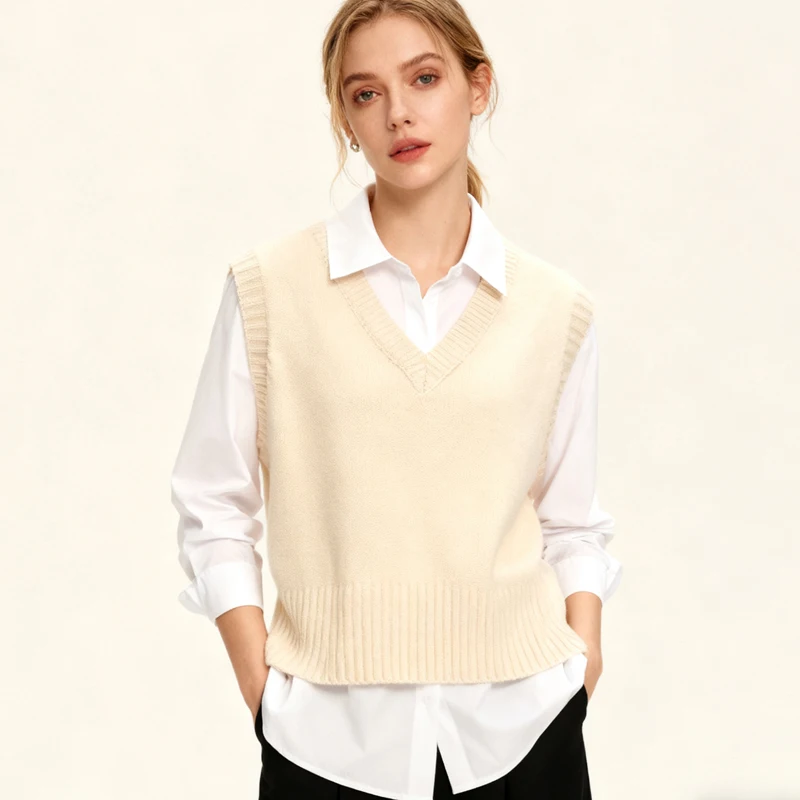 

Модный осенний вязаный свитер, женский повседневный свитер с v-образным вырезом, жилет, зимний трикотаж без рукавов, повседневные свободные вязаные топы 22783
