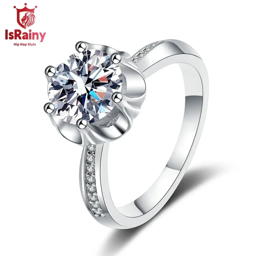 IsRainy D Color 6.5/8MM Round Cut Moissanite Diamond Rings 925 Sterling Silver For Women Wedding Anniversary Party Fine Jewelry