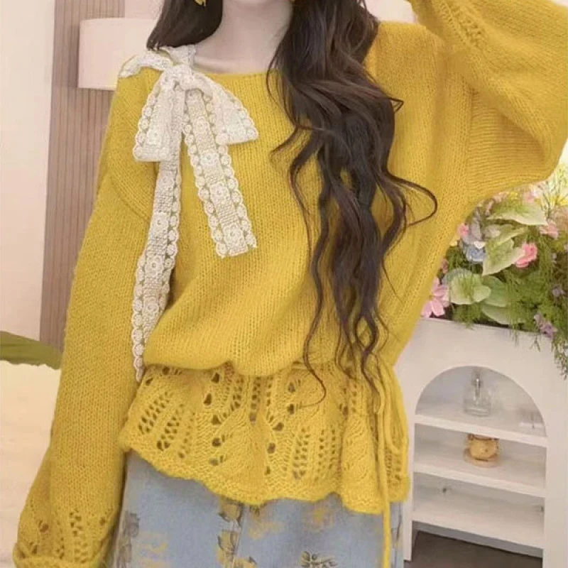 سترة نسائية محبوكة طويلة مفرغة من الدانتيل سترة نسائية ناعمة ومريحة للشتاء تصميم جديد من Oulder Bared للتنقل بلون نقي #1