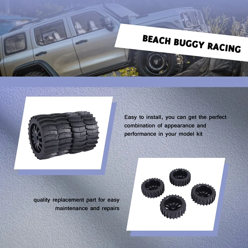 4Pcs 1/8 RC Off Road Buggy Snow Sand Paddle Tires Tyre Wheel For HSP HPI Baja