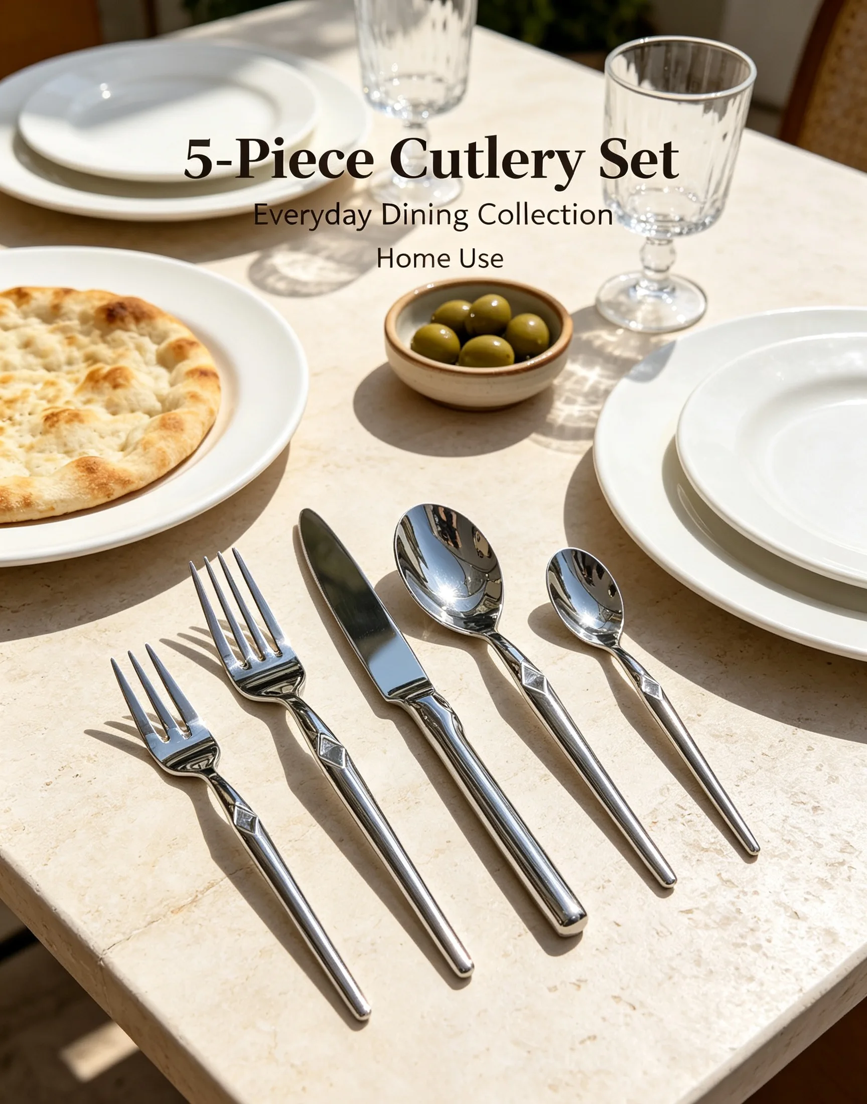 Slim Streamlined Handle Cutlery Set 420/304 Stainless Steel 4Pcs 5Pcs Dinner Utensils Home Tableware